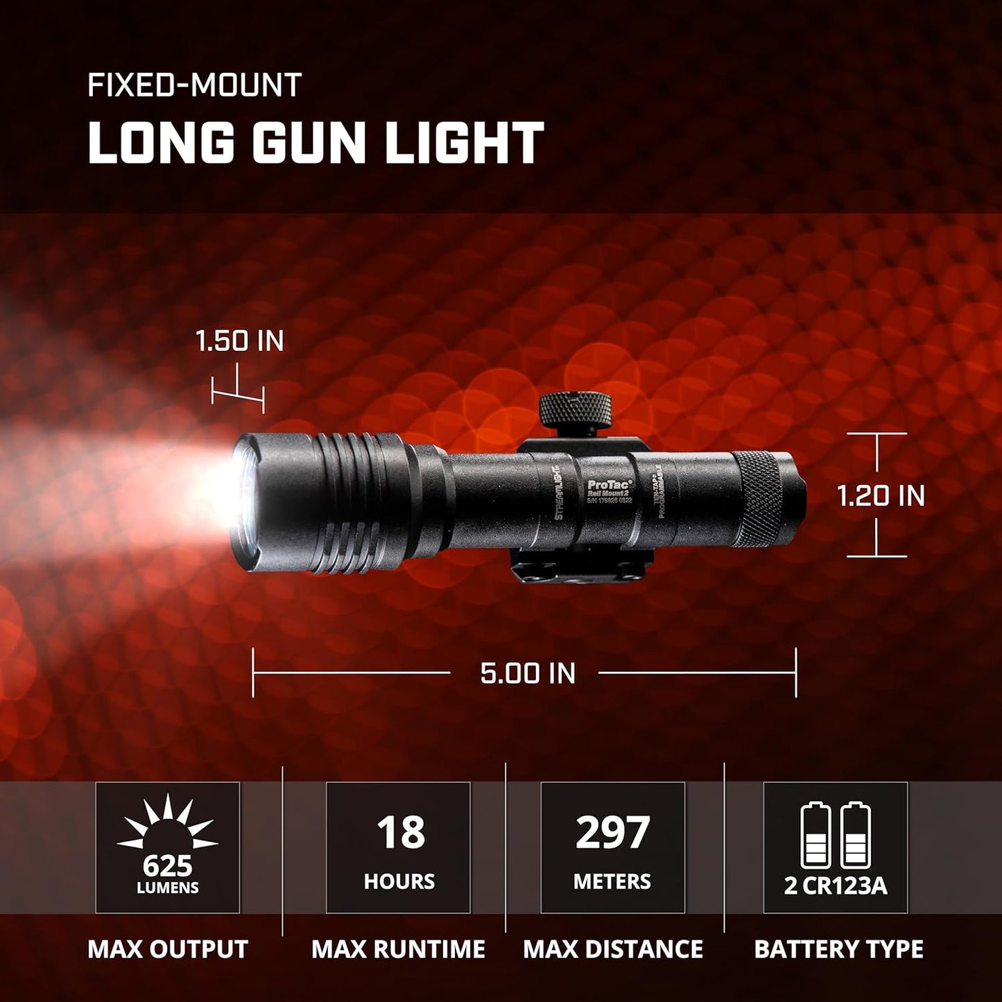 Streamlight 88059 ProTac Rail Mount 2 625-Lumen Weapon Light with CR123A Batteries and Remote Pressure Switch, Tail Switch, Clips, Black, Box