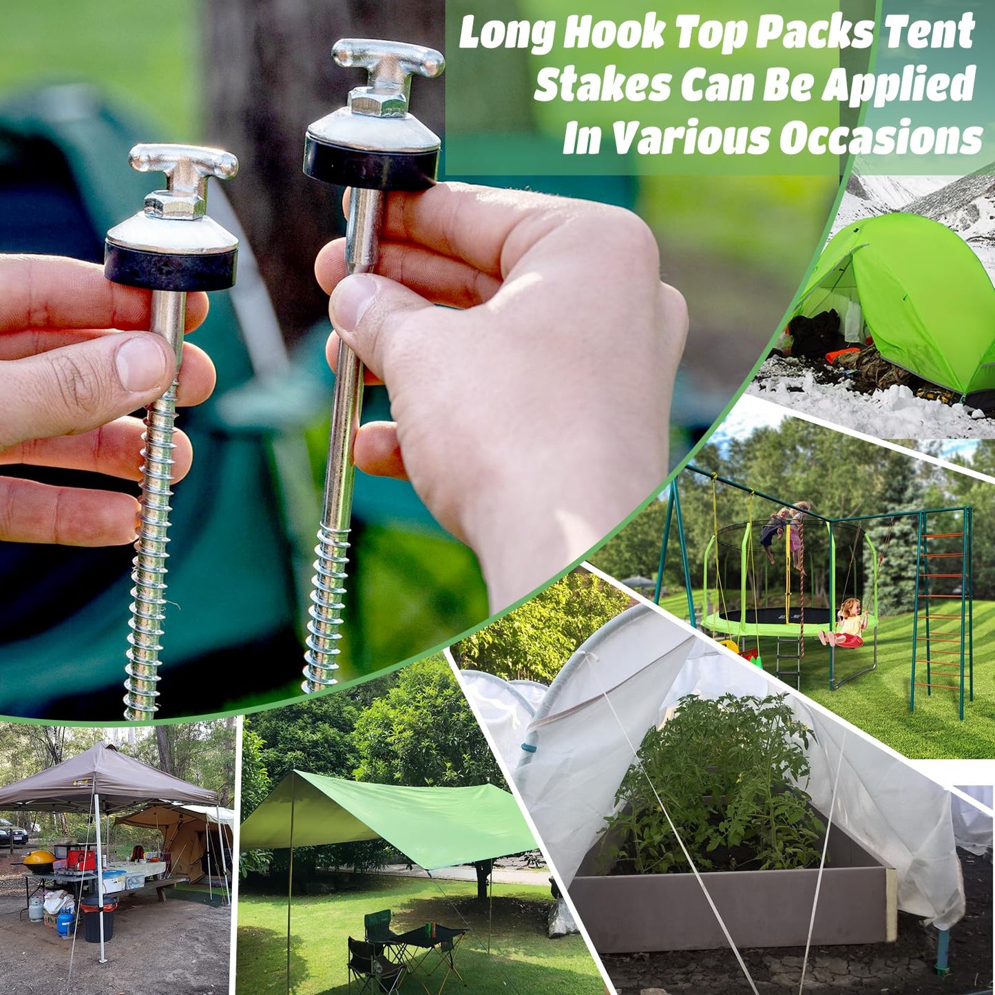16 Pcs 12" Drillable Tent Stakes, Hex Pegs Stakes, Drillable Threaded Long Hook Top Packs Tent Stakes for Grassland Garden Tents Canopies Awnings Camping Travel (Hex Tool and Storage Bag)