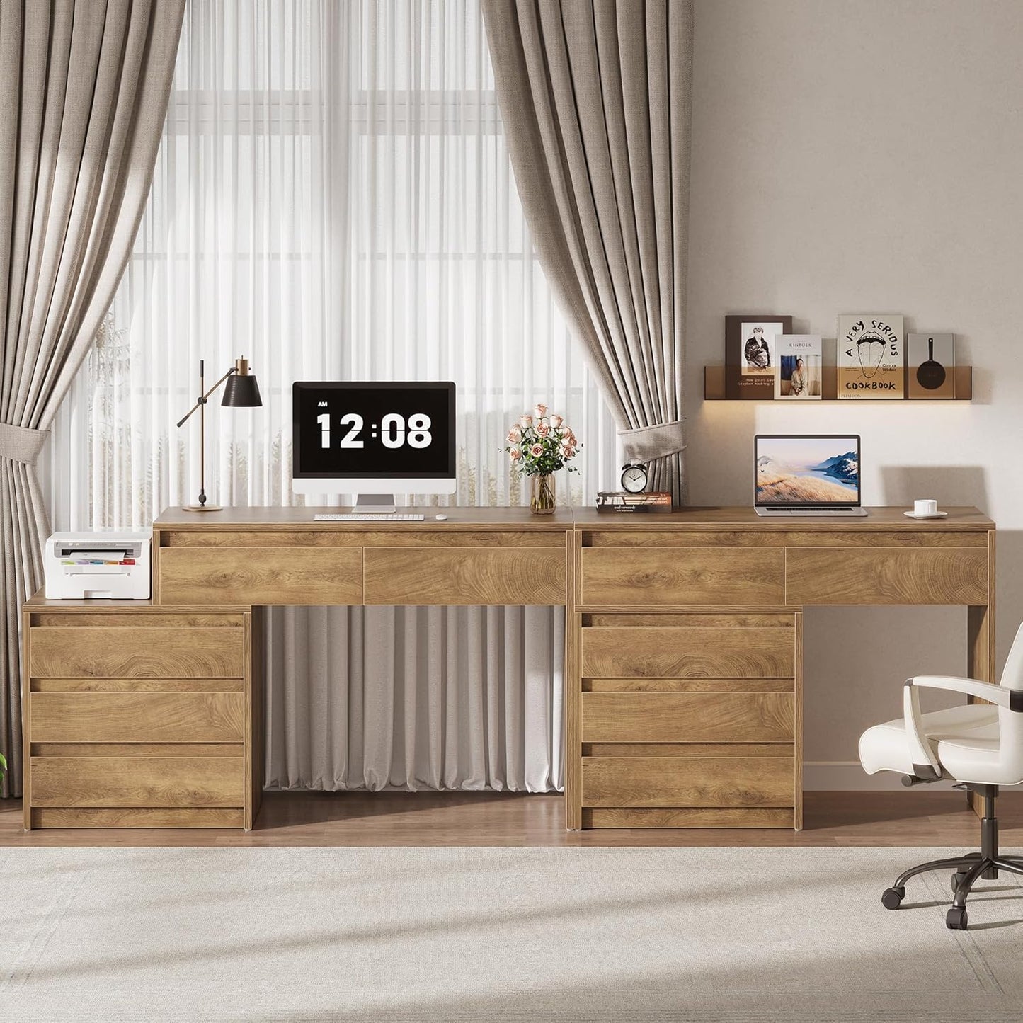 Tribesigns Computer Desk with 5 Drawers, Executive Home Office Desk with File Cabinet and Printer Stand, Industrial Rustic Wood Desk for Small Spaces, Study Writing Workstation, PC Table with Storage