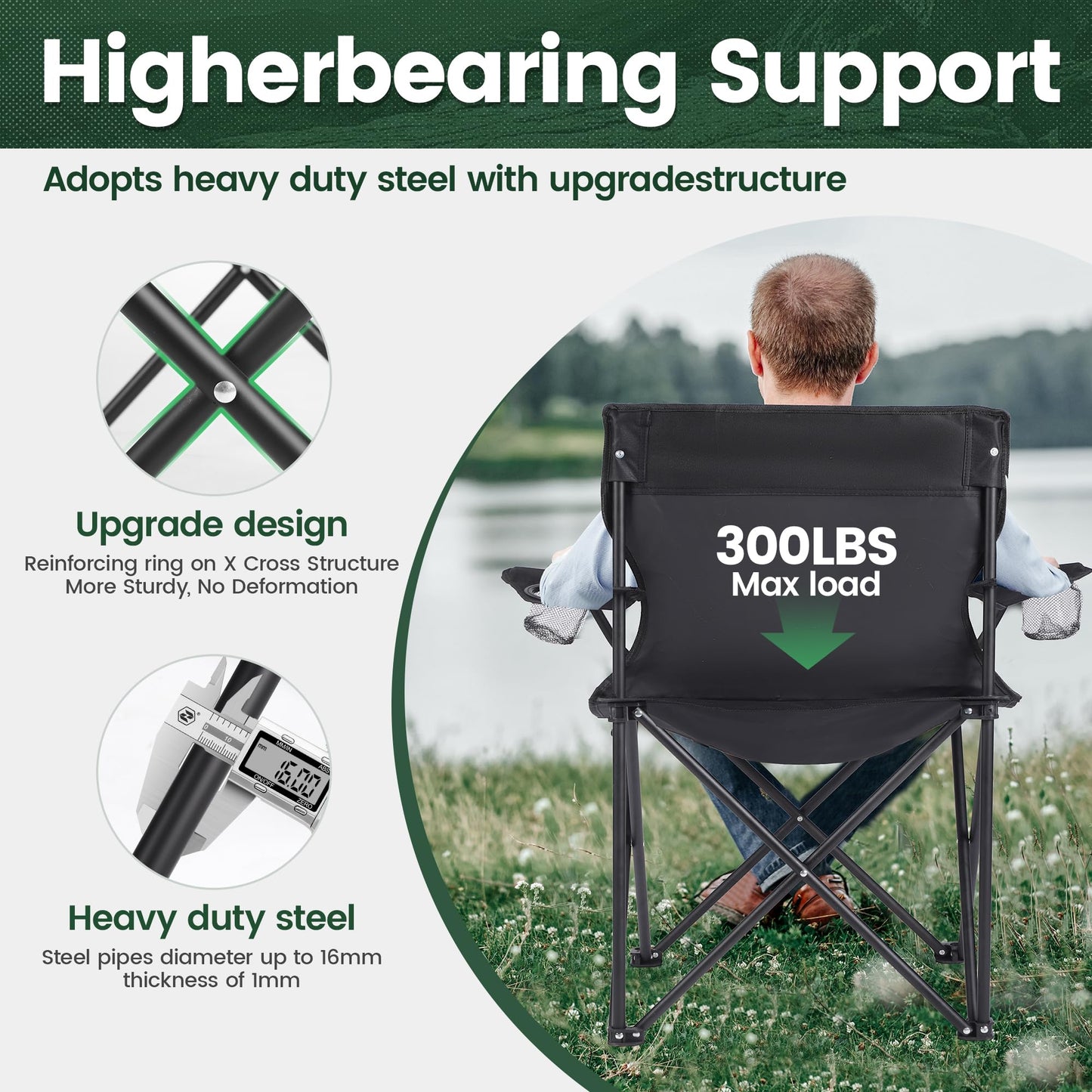 2 Pack Camping Chairs -Lightweight and Supportive Chairs for Adult and Lightweight Individuals - Compact, Durable, and Portable - Ideal for Camping, Hiking, Beach, and Picnics -Carry Bag