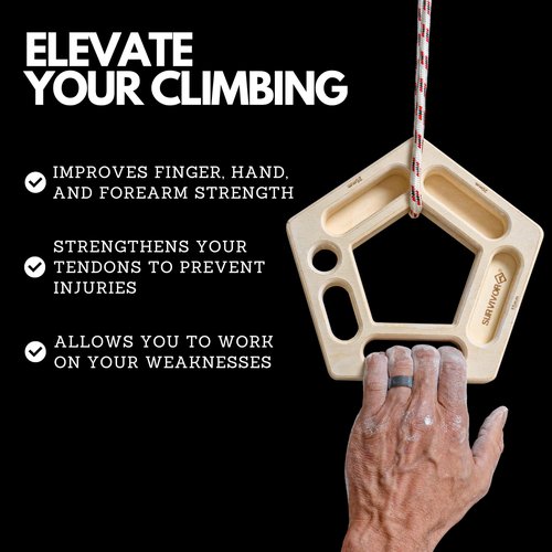 SURVIVOR Hangboard - Rock Climbing & Bouldering Training Board - Fingerboard for Hanging & Climbing Practice - Pull Up Holds for Increased Finger & Forearm Grip Strength (Pentaboard+)