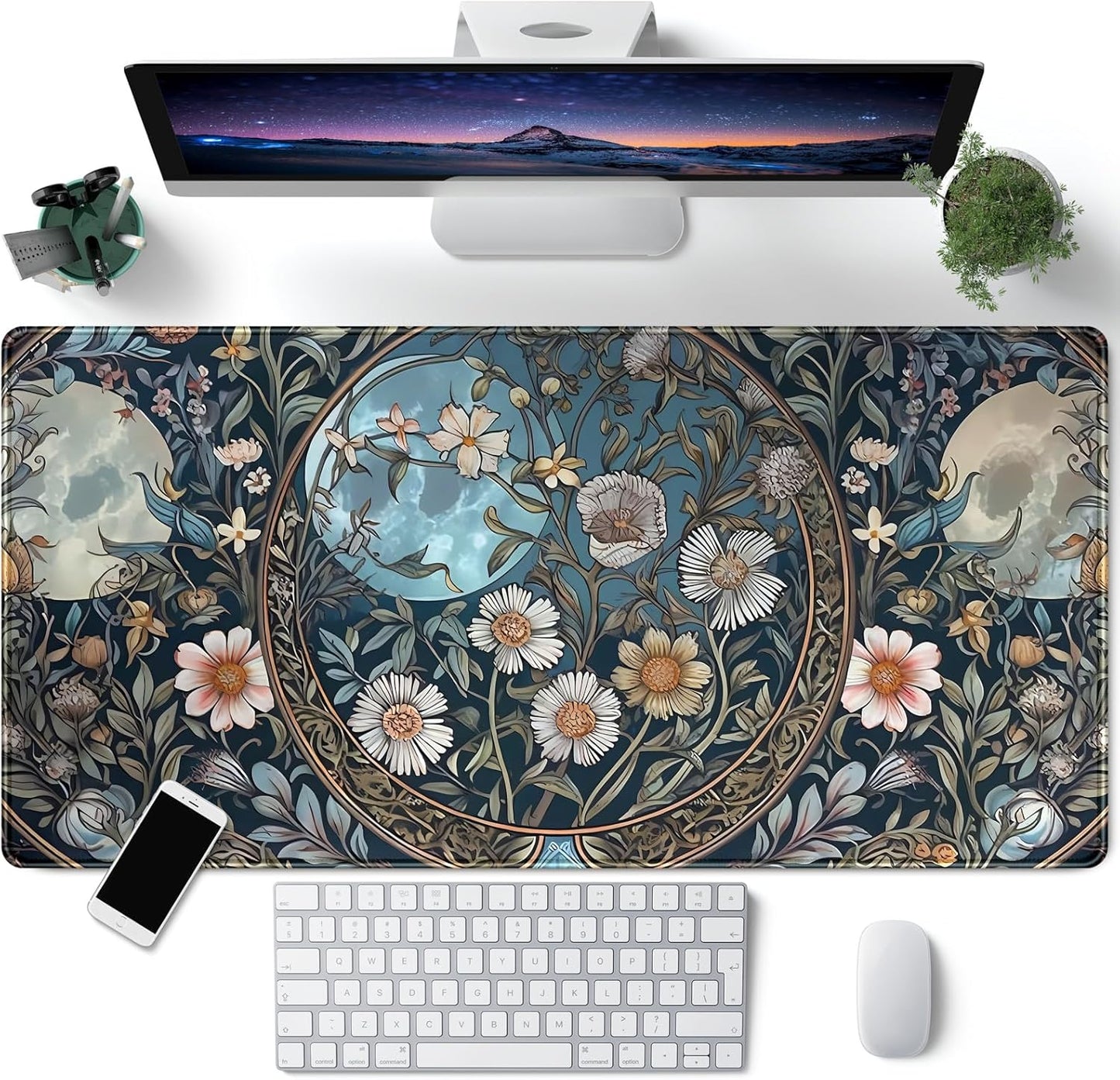 Japanese Desk Mat Riverside Full Moon Desk Pad Black Red Large Mouse Pad Gaming Mousepad Extended XXL Keyboard Pad 31.5 x 15.7 in Laptop Computer Mouse Keyboard Mat for Office Desk Decor