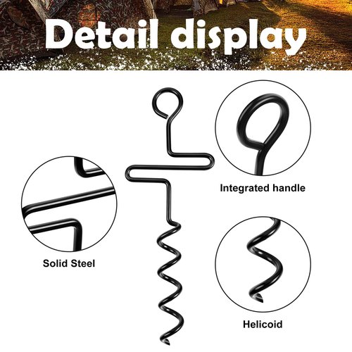 RunNico 4 Pcs Blinds and Tarps Auger Stakes-13 Inch Steel Hunting Blind Stakes-Heavy Duty Forged Steel Tent Stakes for Ground Blinds Tent Camping and Tarps, Black, RN-Hunting-Tent-Stakes-4pcs