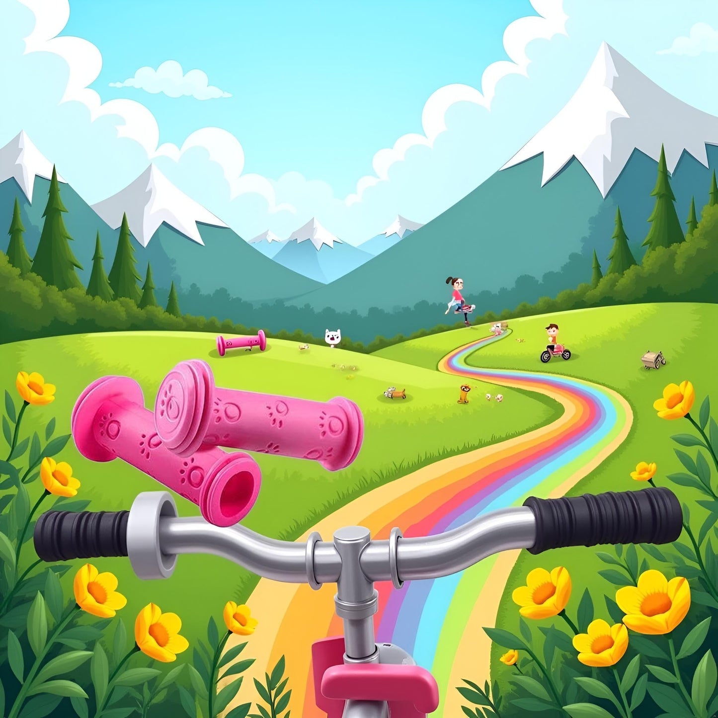 1 Pair Cute Cat Scratcher Design Bike Grips Kids Pink Non Slip TPR Handle Grips,Bicycle Handlebar Grips,Mountain Grips Lock on,for Boys Girls Scooter,Balance Bike Parts and Components