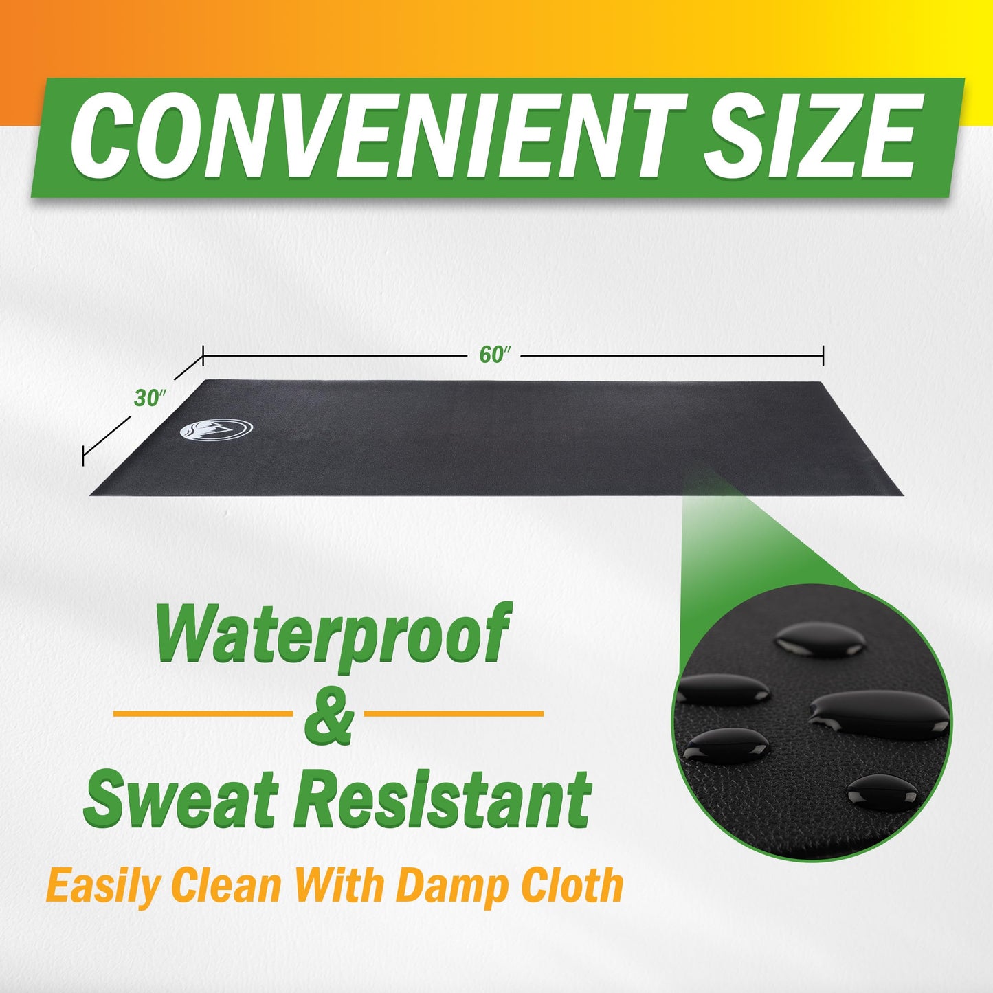 Exercise Bike Mat - 30x60in Non-Slip Waterproof Indoor Cycle or Treadmill Pad - Multipurpose Noise-Reducing Workout Mat by Wakeman,Black