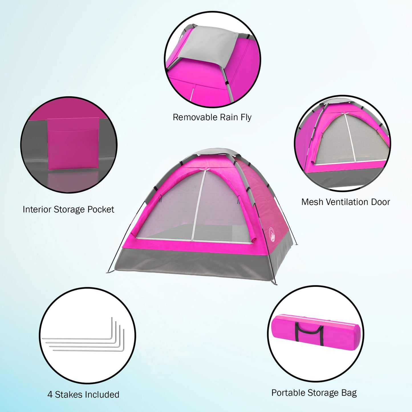 2-Person Tents Bundle - Pink Dome & Orange Compact Camping Tents with Rain Flys and Carry Bags by Wakeman Outdoors