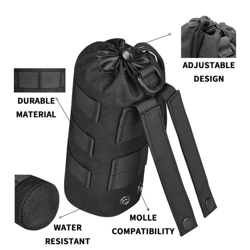 DZSEE Tactical Molle Water Bottle Pouch, Adjustable Mesh Drawstring Hydration Carrier for Backpacks, Outdoor Sports Water Bottle Belt Holder with Multiple Storage Options