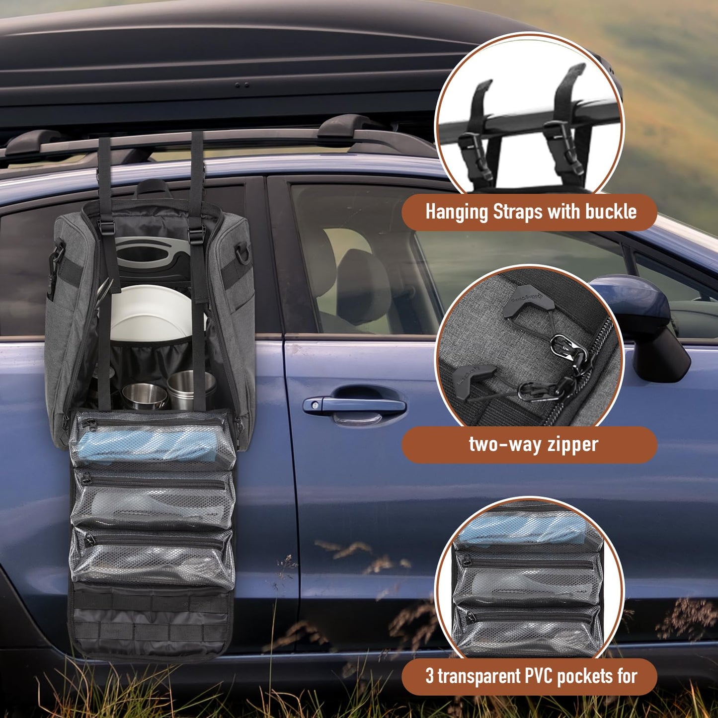 KingCamp Oversized Camping Kitchen Organizer, Ultralight Hanging Cooking Utensils Bag Portable Storage Backpack with Paper Towel Holder & 3 Pockets for Outdoor BBQ Cooking (Bag Only)