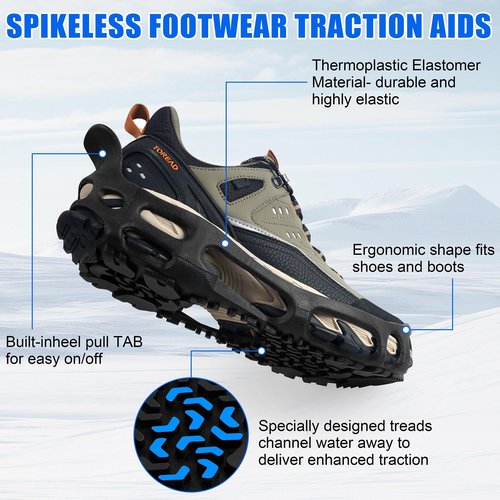 Spikeless Ice Cleats,Anti-Slip Snow Winter Traction Grips Crampoms for Slick Wet Surface Indoor Outdoor Use Ice Shoes Grippers Rubber Tread Overshoes No Strap Large/XLarge