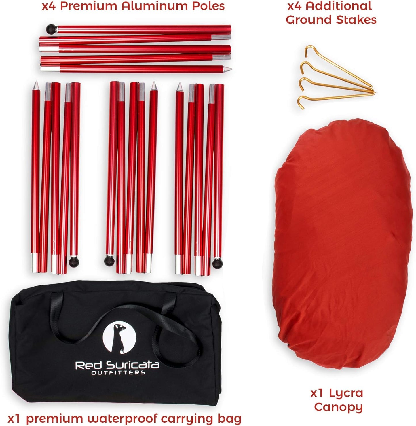 Red Suricata Family Beach Tent & Beach Canopy, UPF50 Sun Beach Shade, Sunshade with 4 Aluminum Poles, 4 Pole Anchors & Sand Shovel, Large & Portable Sun Shelter Tarp (Large, Red)