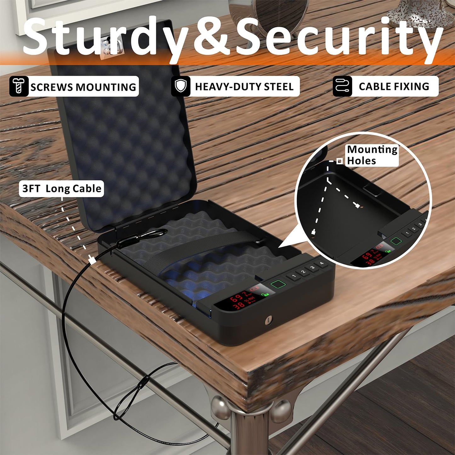 Z ZLJUAN Portable Gun Pistol Safe with LCD Display of Temp,Humidity,Biometric Fingerprint,Keypad Lock,Key,Biometric Handgun Safe for Travel/Home/Car/Nightstand Beside (Black)