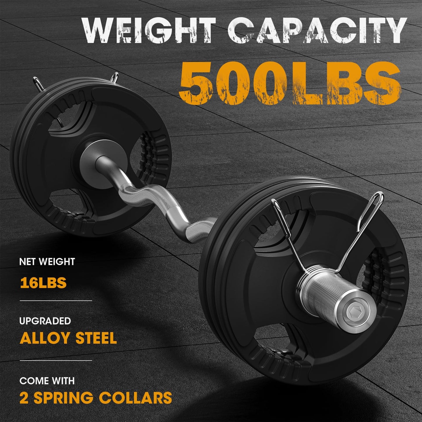 FEIERDUN Olympic EZ Curl Bar - 47" Weightlifting Curling Barbell (420LBS Capacity), Suitable for 2-Inch Weight Plates