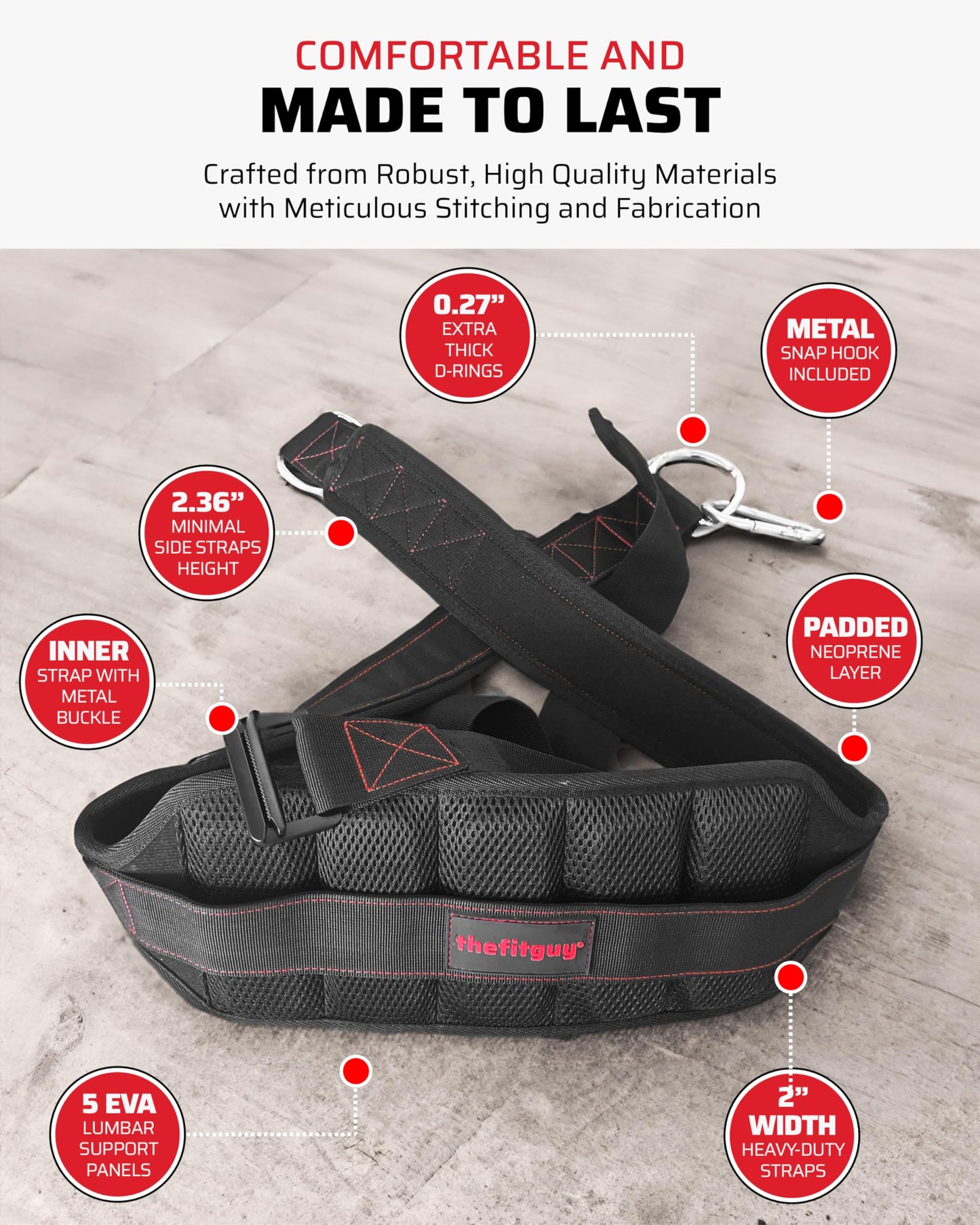 THEFITGUY Ultimate Belt for Belt Squats, Rack Attachment and Squat Machine, Structured Back Support, Stays Low During Down Movement, Padded Hip & Thigh Area, Buckle Strap - No Sliding Down, Heavy Duty
