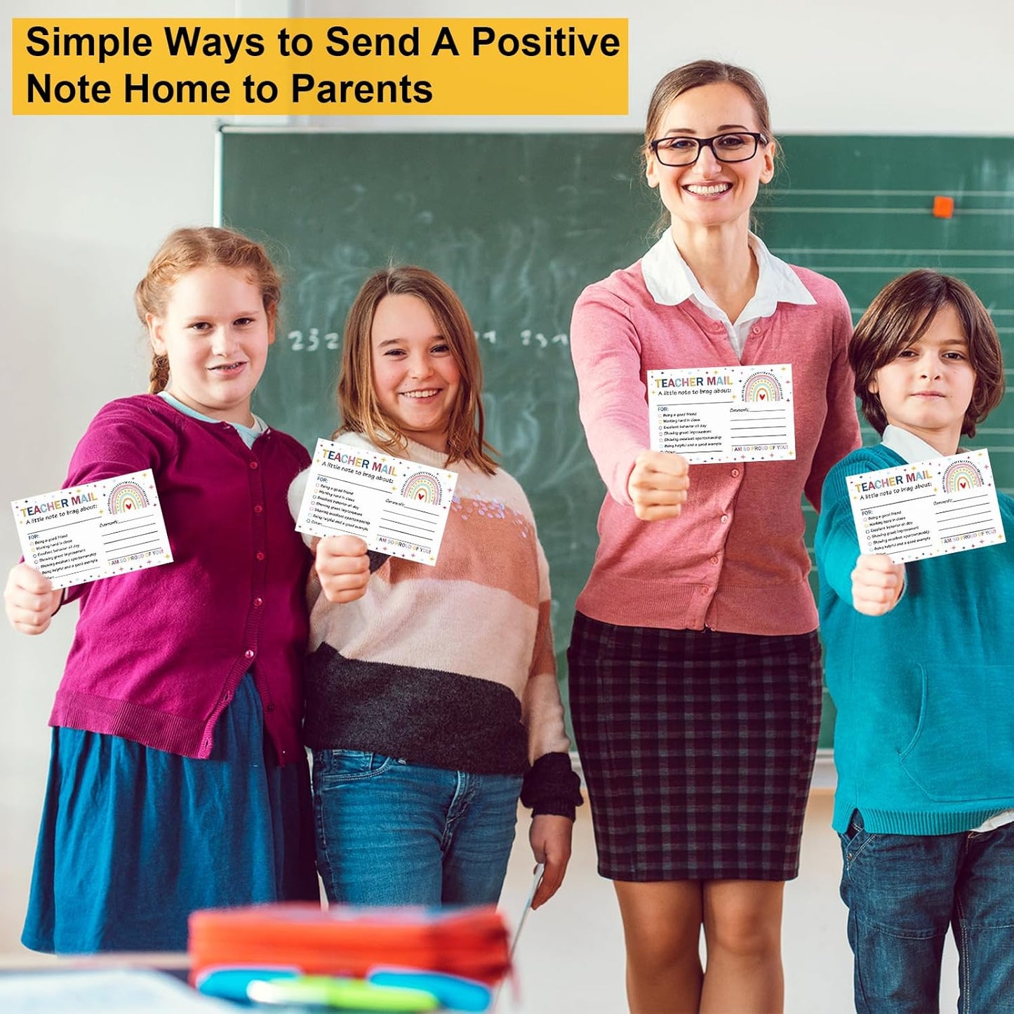 50Pcs Teacher Mail Notes to Parents, Smiley Face Happy Mail Postcards Classroom Good Behavior Incentive Motivational Cards to Send Home for Preschool Kindergarten Elementary School Teacher Supplies
