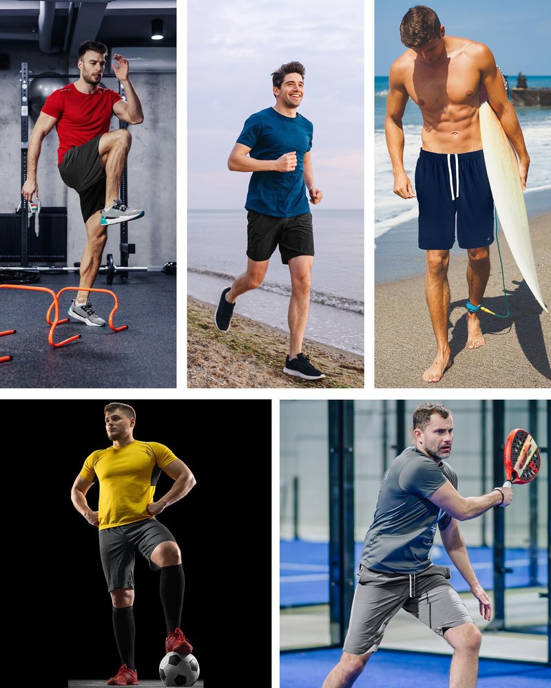 NY Threads 5 Pack Men's Athletic Shorts Quick Dry Loose-Fit Lightweight Running Workout Gym Shorts with Pockets, Medium, Black/Black/Navy/Dark Grey/Medium Grey