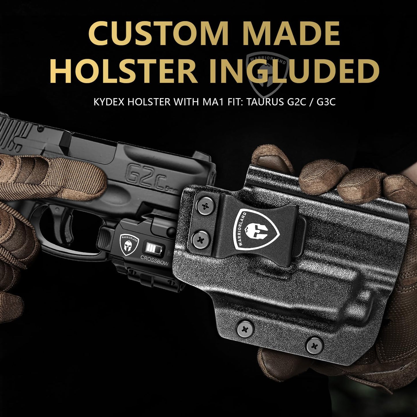 WARRIORLAND Universal Light Laser Combo with Taurus G2C/G3C Holster, Green Beam & LED Tactical Light, Magnetic USB Rechargeable Flashlight-Screen Displays Battery Status, Crossbow MA1 w/ G2C Holster