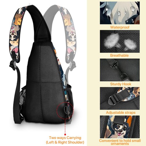 LYEMVHE Colorful Dog Sling Bag travel Crossbody Backpack Casual Daypack for Women with Strap Lightweight Outdoor Hiking Climbing Runners