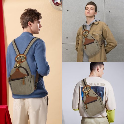 KouLi Buir Canvas Sling bag,Small Crossbody Backpack,Convertible Chest Bag Casual Daypack For Outdoor Cycling Hiking Travel (B3611-Olive Green-N)