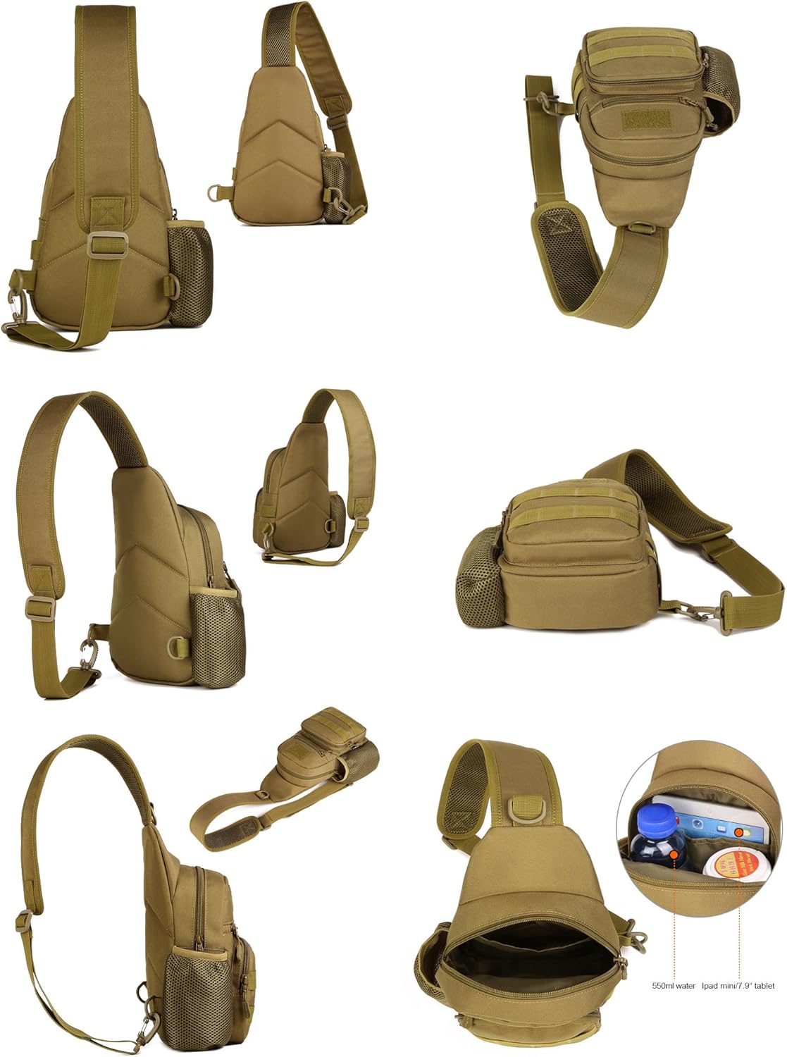 HUNTVP Small Tactical Sling Chest Pack Bag Molle Daypack Backpack Military Crossbody,Type1- ACU Camouflage