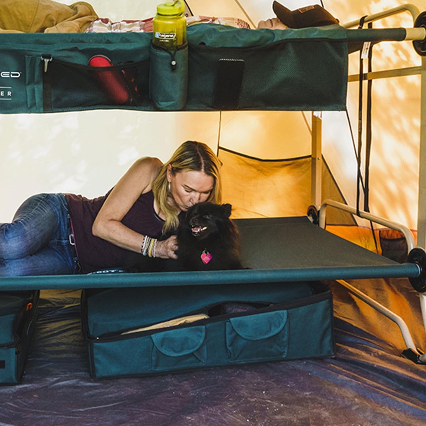 Expandable Disc-O-Bed Footlocker - Under Cot Storage for Camping Gear, Green