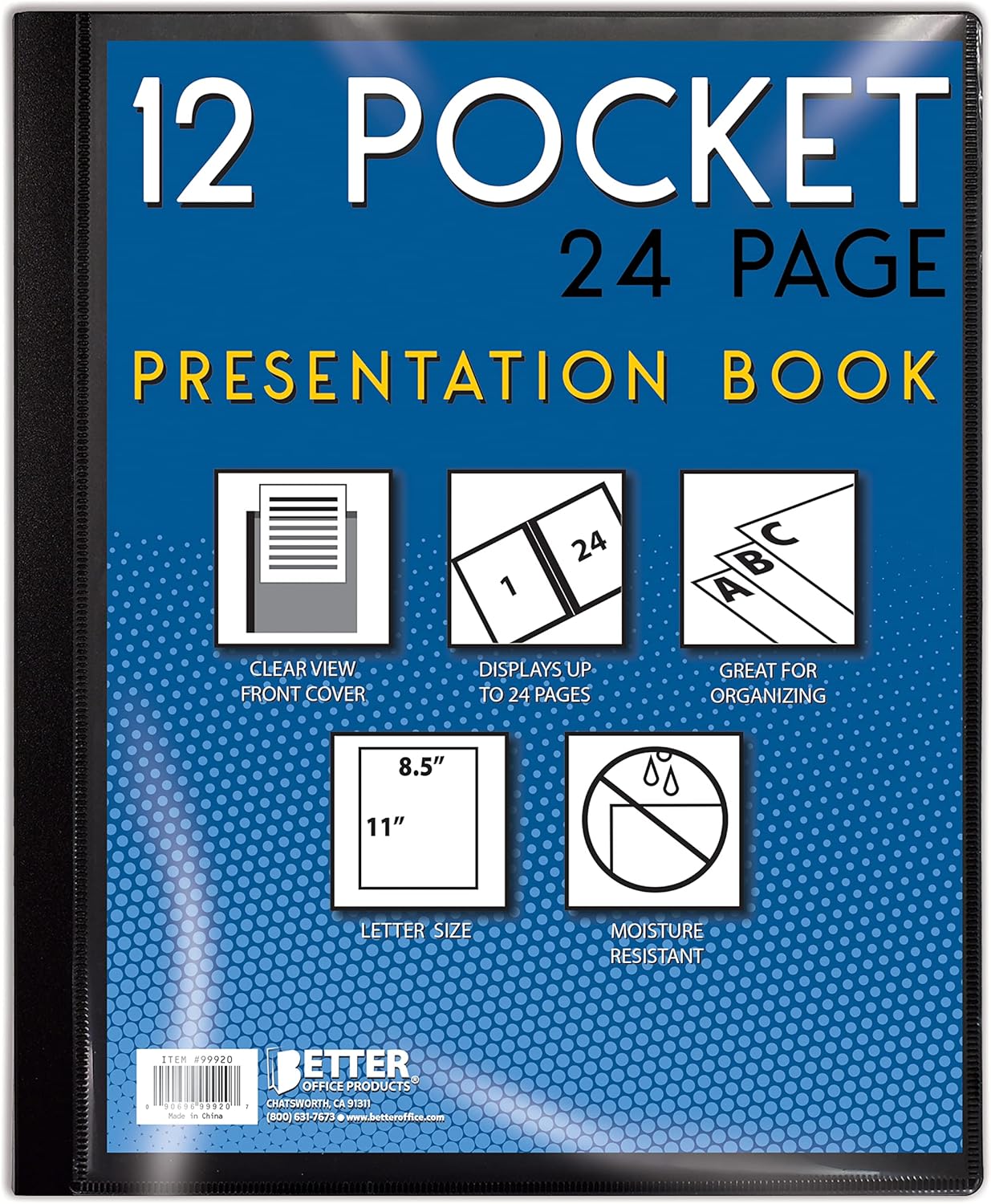 Better Office Products 12 Pocket Bound Presentation Book, Black, Clear View Front Cover, 24 Sheet Protector Pages, 8.5" x 11" Sheets, Art Portfolio, Durable Poly Covers, Letter Size (2 Pack)