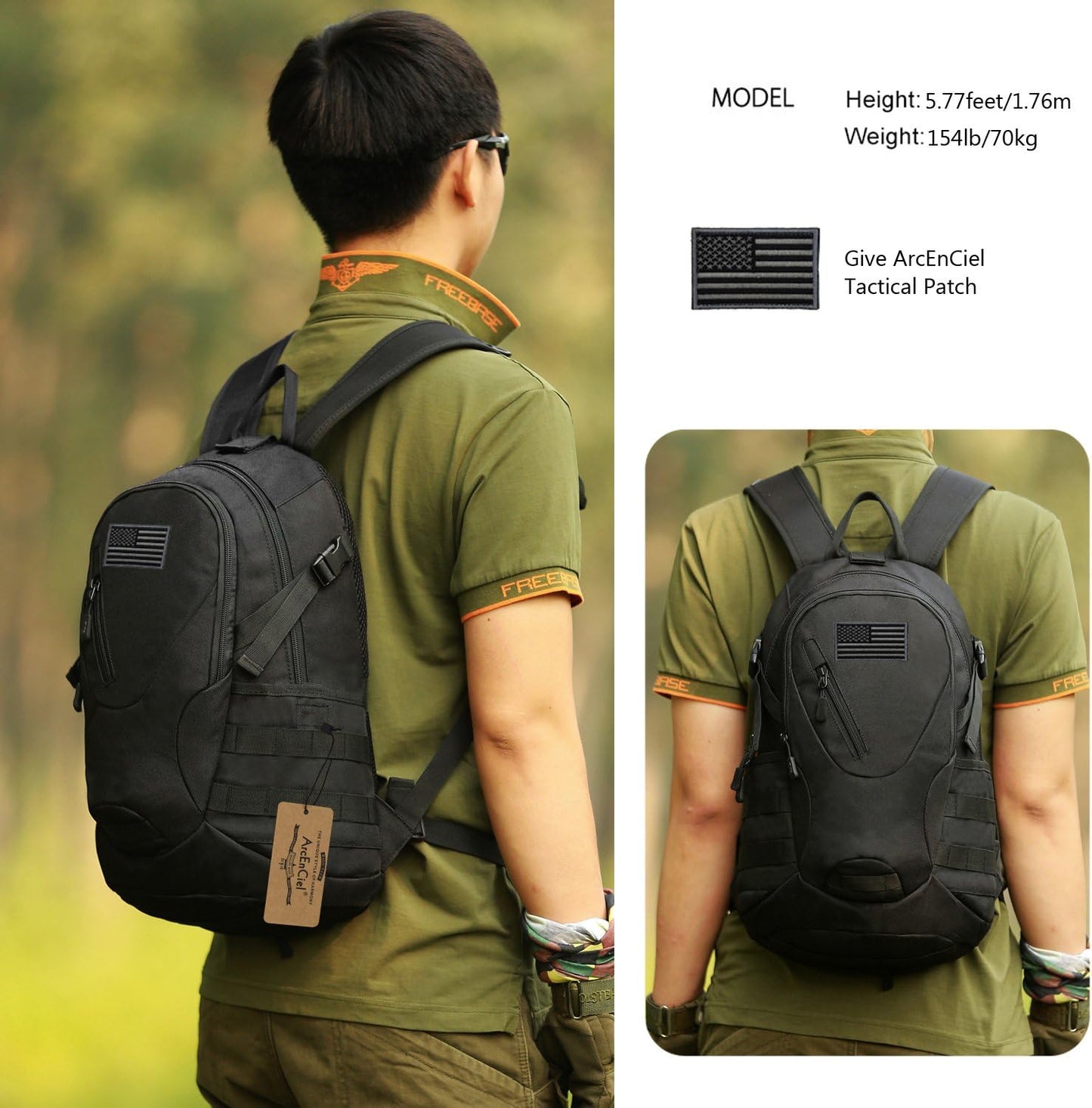 ArcEnCiel 15L Motorcycle Backpack Tactical Bag Rucksacks for Outdoor Camping Trekking Hunting with Patch