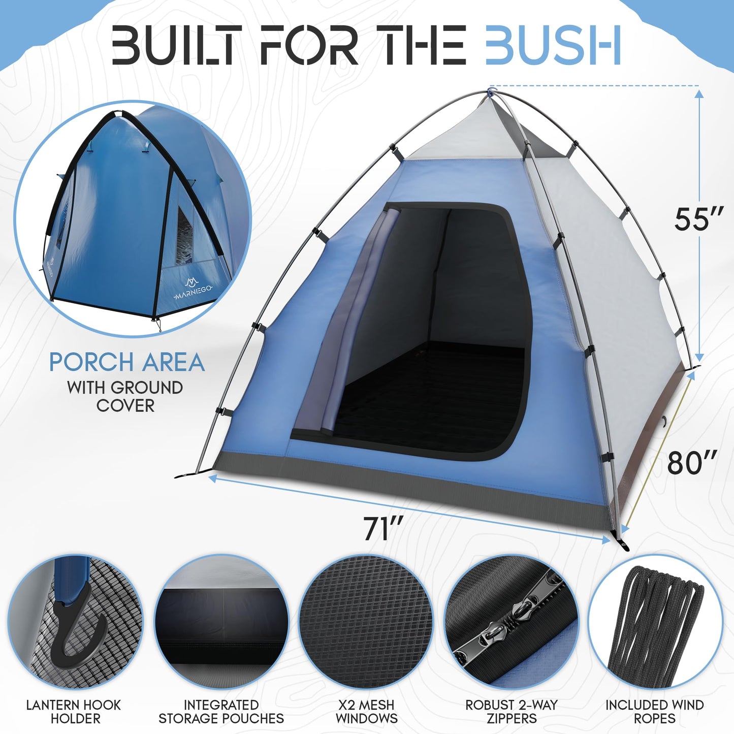 Pop Up Tents for Camping & Hiking - 2 Person & 1 Person Ultralight Tents