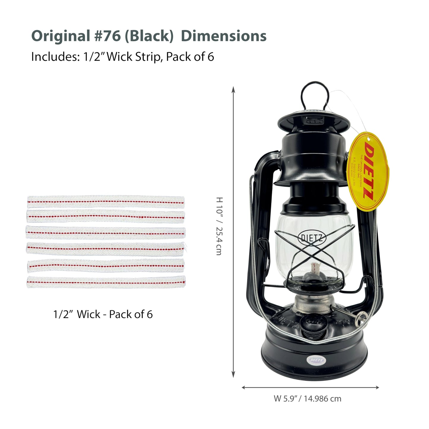 Light of Mine - Dietz #76 Original Black Oil Lantern with 1/2" Replacement Wick Strips (Black)