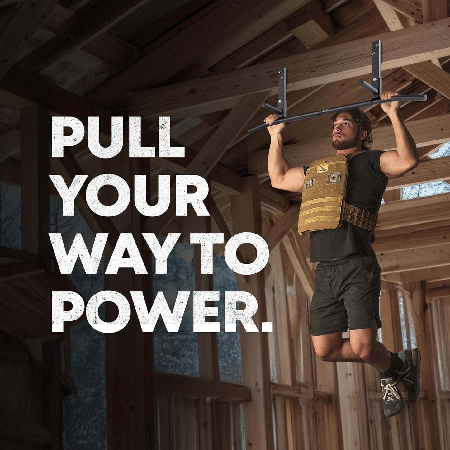 Joist Mount Pull Up Bar, Ceiling Mounted Chin Up Bar for Home Gym, Crossfit, Beam, Rafter - Heavy Duty, Multi Grip, 42" Wide, Maximum Head Clearance - TU038