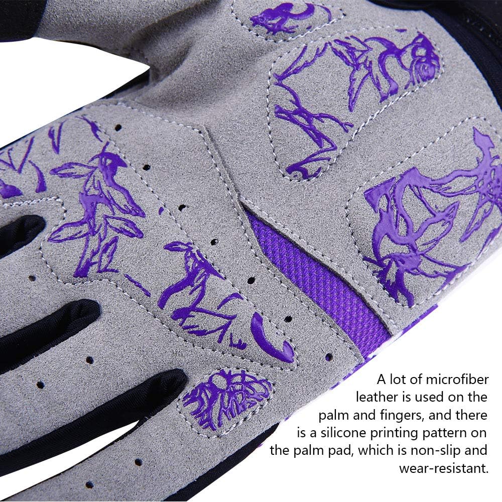 Pink Floral Cycling Gloves for Women | Full Finger Gel Padded Workout Gloves