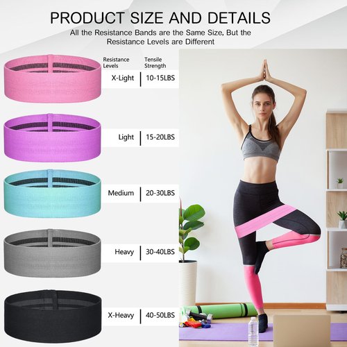 Shappy 20 Pcs Fabric Resistance Bands for Working Out Women Men 5 Levels Non Slip Stretch Workout Bands for Hip Thigh Booty Elastic Exercise Bands for Leg Pilates Squat Yoga Pull Up Workout