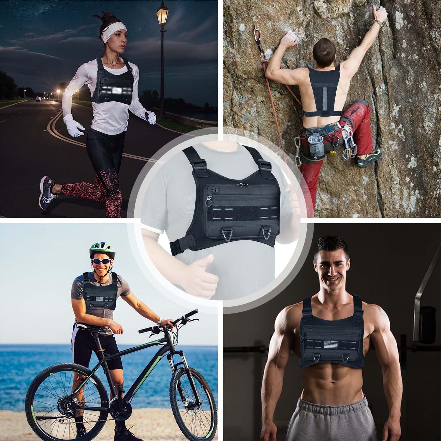 ROGJUK Sports Chest Bag for Men -Tactical Backpack Anti Theft Chest Pack Breathable Running Vest Pouch Water Resistant Reflective with Phone Holder for Workouts Cycling&Hiking