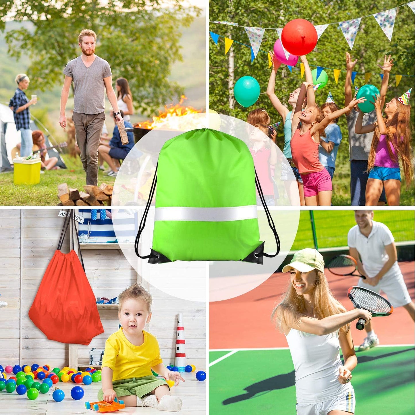 KUUQA 15 Pack Drawstring Backpack Bag Bulk Reflective Backpack String Bags Cinch Sack Backpack for Team Yoga Sport Gym Traveling