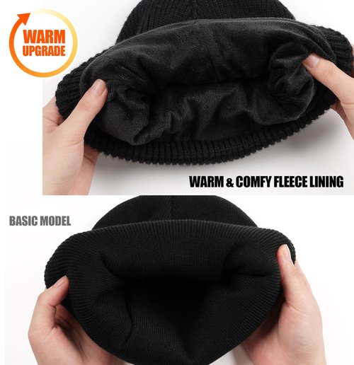 MELASA Fleece Lined LED Beanie with The Light for Men Women, Warm Stocking Hat with Light Built in, USB Rechargeable Hand Free Headlamp Beanie, Gifts for Dad Husband(Orange)