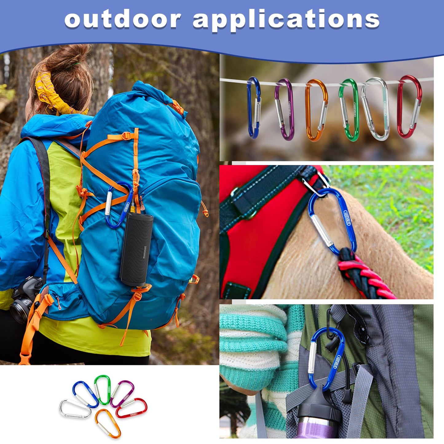 jollykit 6pcs carabiners, 2.2inch Carabiner Clips for Keychain, Aluminium Carabiner is Durable and uesd for Camping and Hiking