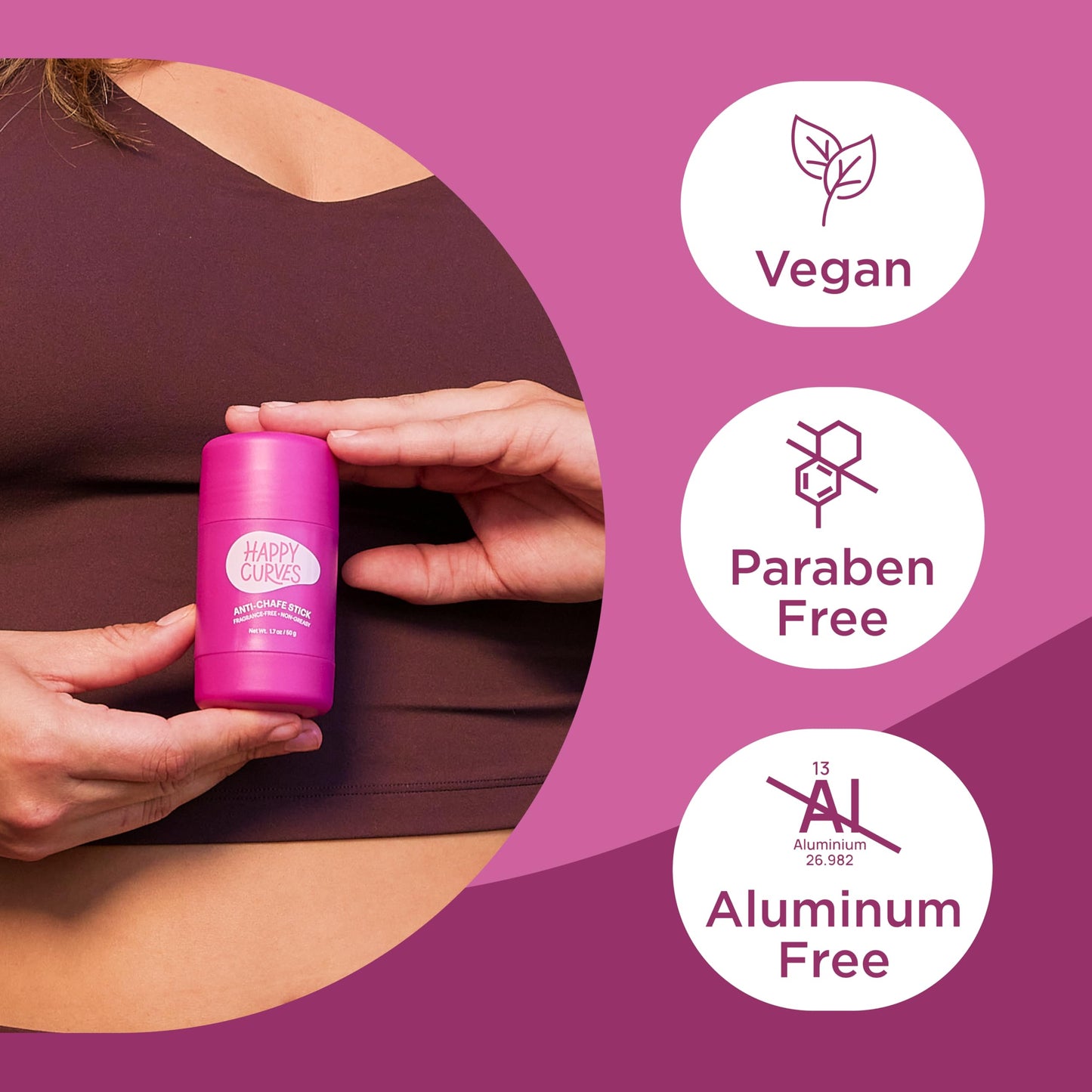 HAPPY CURVES Anti-Chafe Stick - Chafing and Friction Defense for Women, Ideal for Thighs, Underarms and More - Thigh Rub Protector and Chafing Balm, Perfect for Active, Non-Active Women (1 Pack)