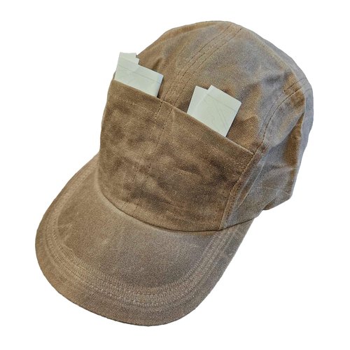 Quint Fishing Cap - 5 Panel Waxed Canvas Brown Hat with Pockets & Bendable Brim - Shark Hunter Costume Orca Boat Captain - Boating Fisherman Rugged Waterproof Headwear