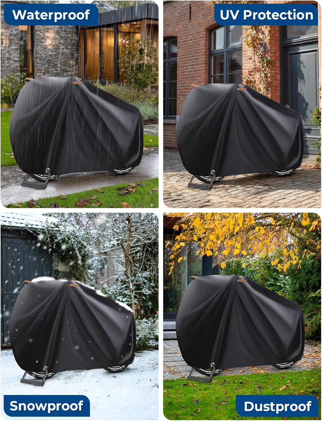 Viaky Bicycle Cover for Two Bikes, Mountain Road Bike Rain Cover with Lock Hole Outdoor Waterproof and Anti Dust Rain Sun UV Protection (Black)