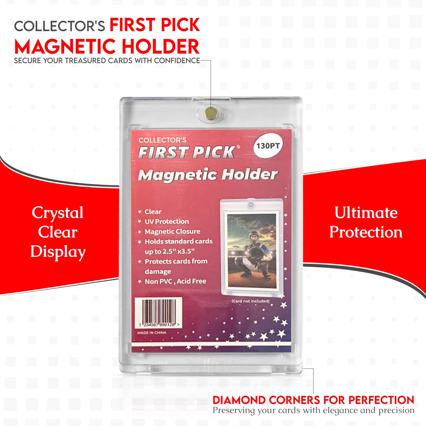 130PT (25) Premium One Touch Magnetic Card Holder UV Protection - Ultra Clear - PVC FREE - Thick Trading Card Holder Card Protector Magnetic Card Case For Trading Cards Sports Cards Holder Case