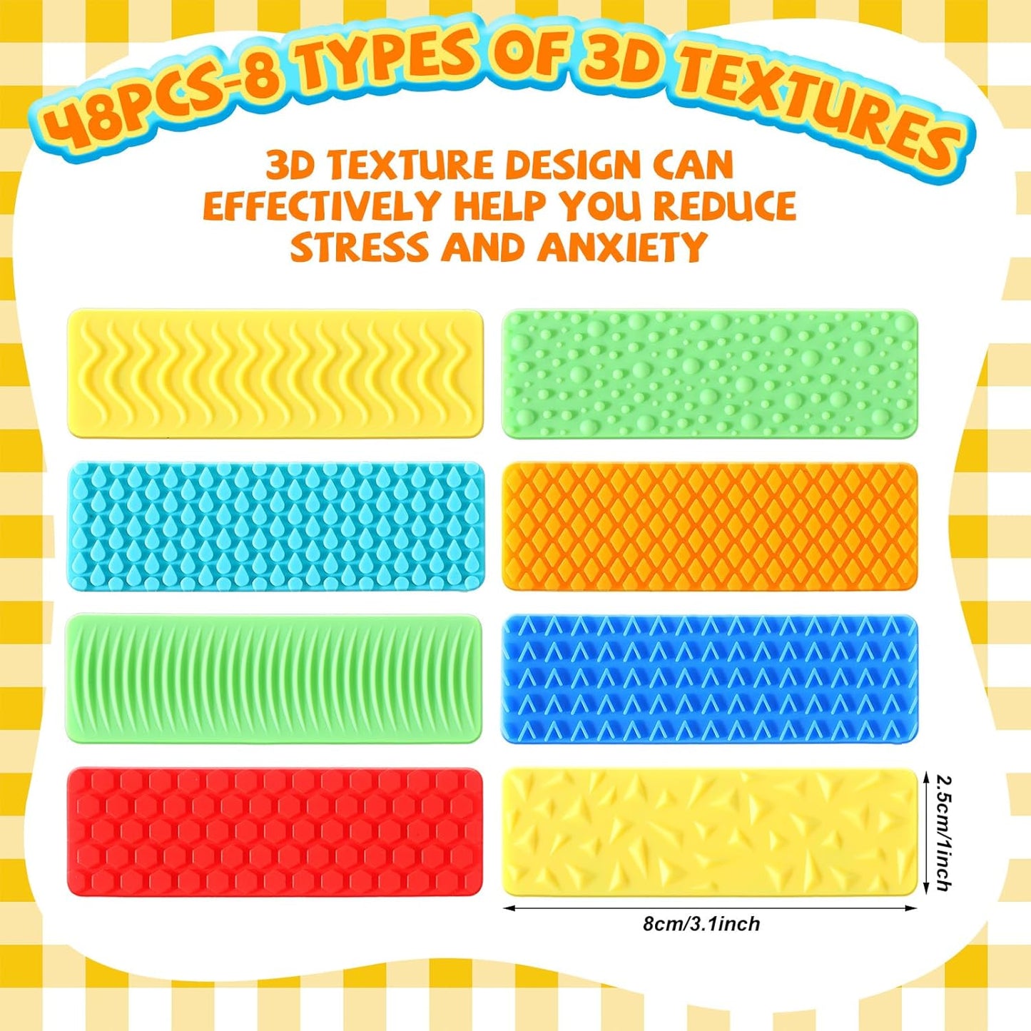 48 Pcs Sensory Silicone Strip Anxiety Stickers Rubber Mental Health Stickers Fidget Textured Strips Toys Bulks Rough Calm Items Adhesives Anxiety Relief for Adults Desk Travel