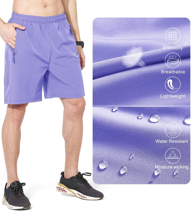 NORTHYARD Men's Athletic Running Shorts Gym Workout 7"/9"/5" Quick Dry Lightweight Sports Basketball Tennis 3 Zipper Pockets Violet 4XL