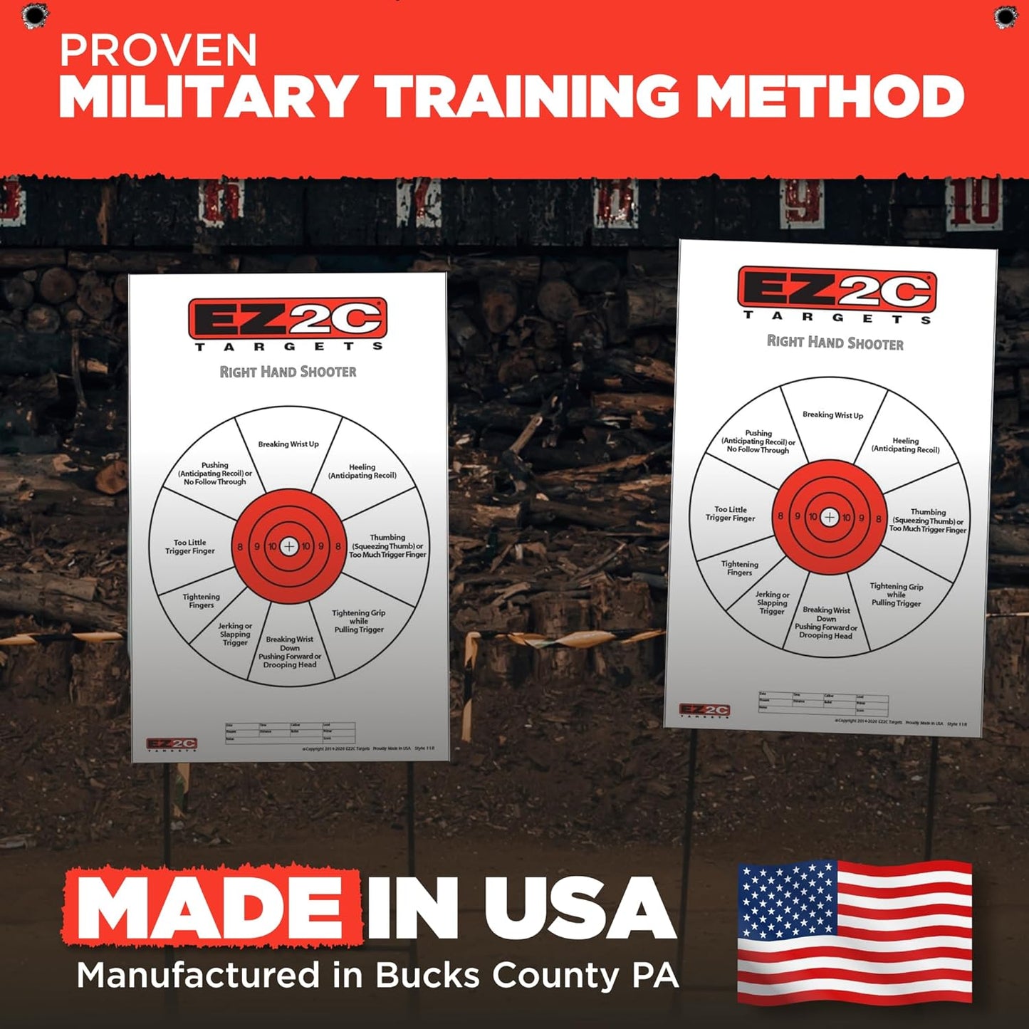 USA Made EZ2C Right Hand/Left Hand Shooting Range Diagnostic Training Paper Target 11"x17" Tear-Off Pad of 25
