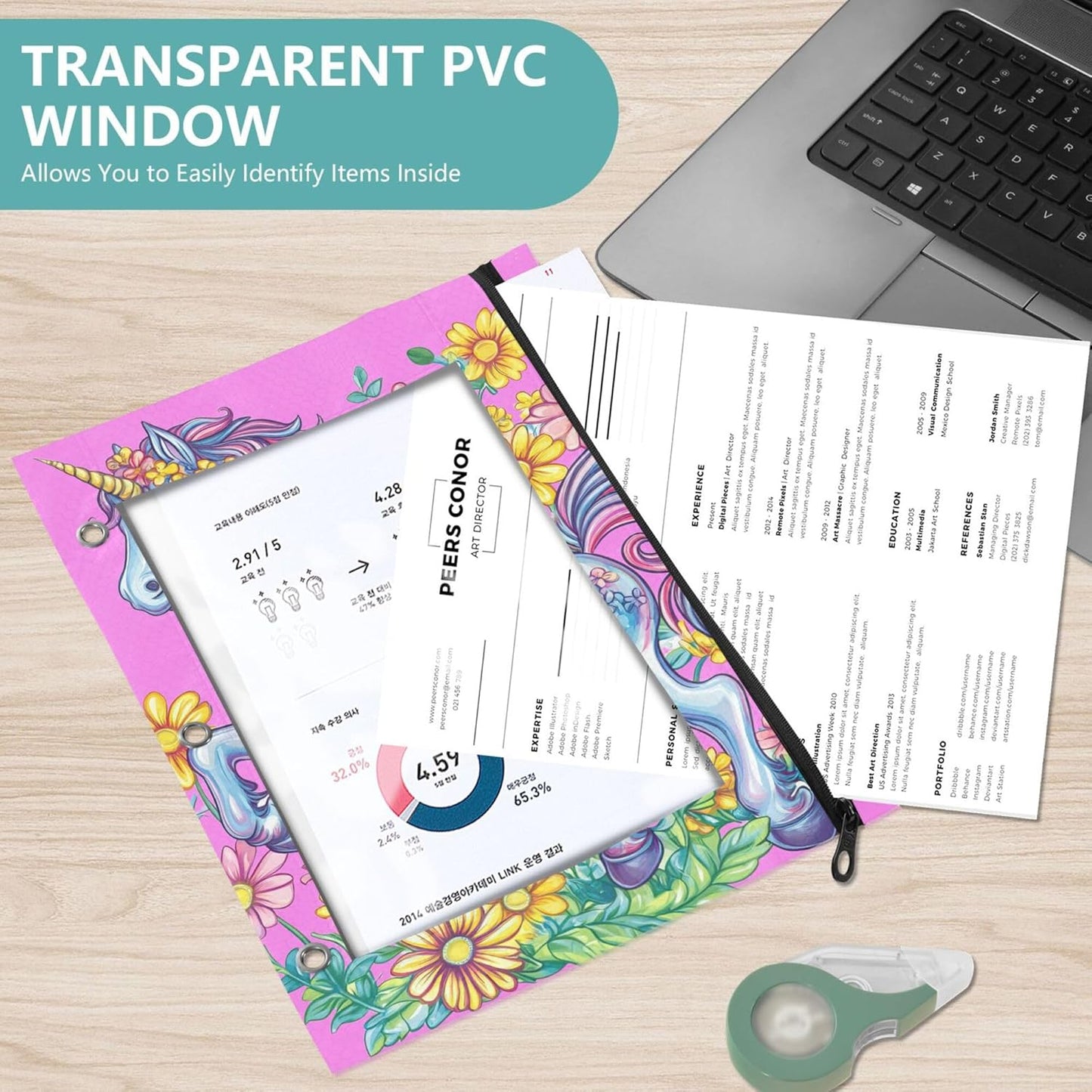 Largemouth Bass Fish 2 Pack 3 Ring Binder Pocket A4 Size Binder Pouches Clear PVC Loose Leaf Folder Sleeves Storage Bags for Files, Documents