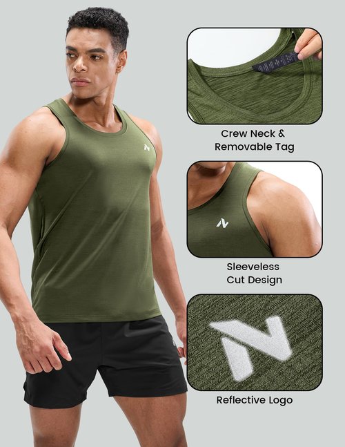 Nepest Men's Quick Dry Workout Muscle Gym Fitness Active Sports Tank Tops Sleeveless Shirts Heather Army Green XXXL