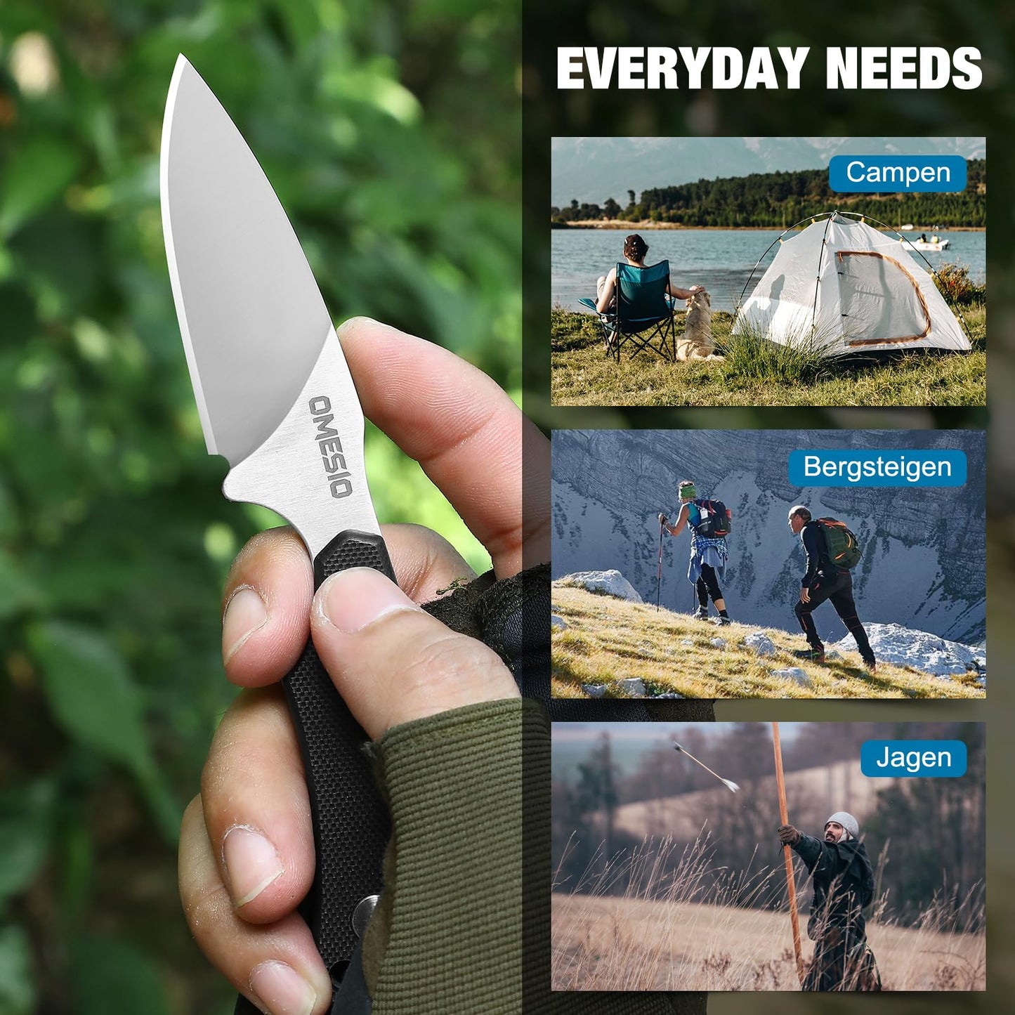 Omesio Compact Neck Knife With Clip, 5.82" With Sheath and Necklace, D2 Steel 2.99-Inch Blade, Full Tang G10 Handle, Fixed Blade for EDC, Hiking, Camping