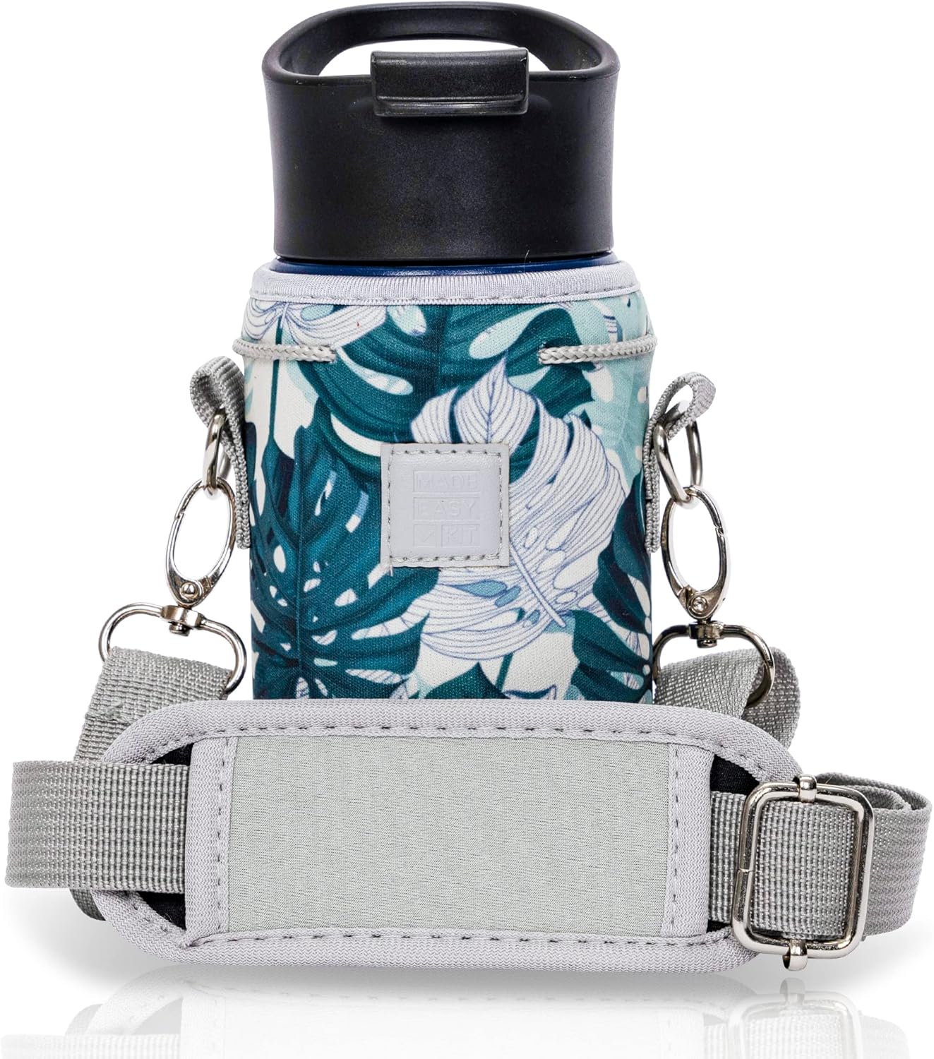 Insulated Neoprene Water Bottle Carrier | Adjustable Sling Pouch | Black, Large