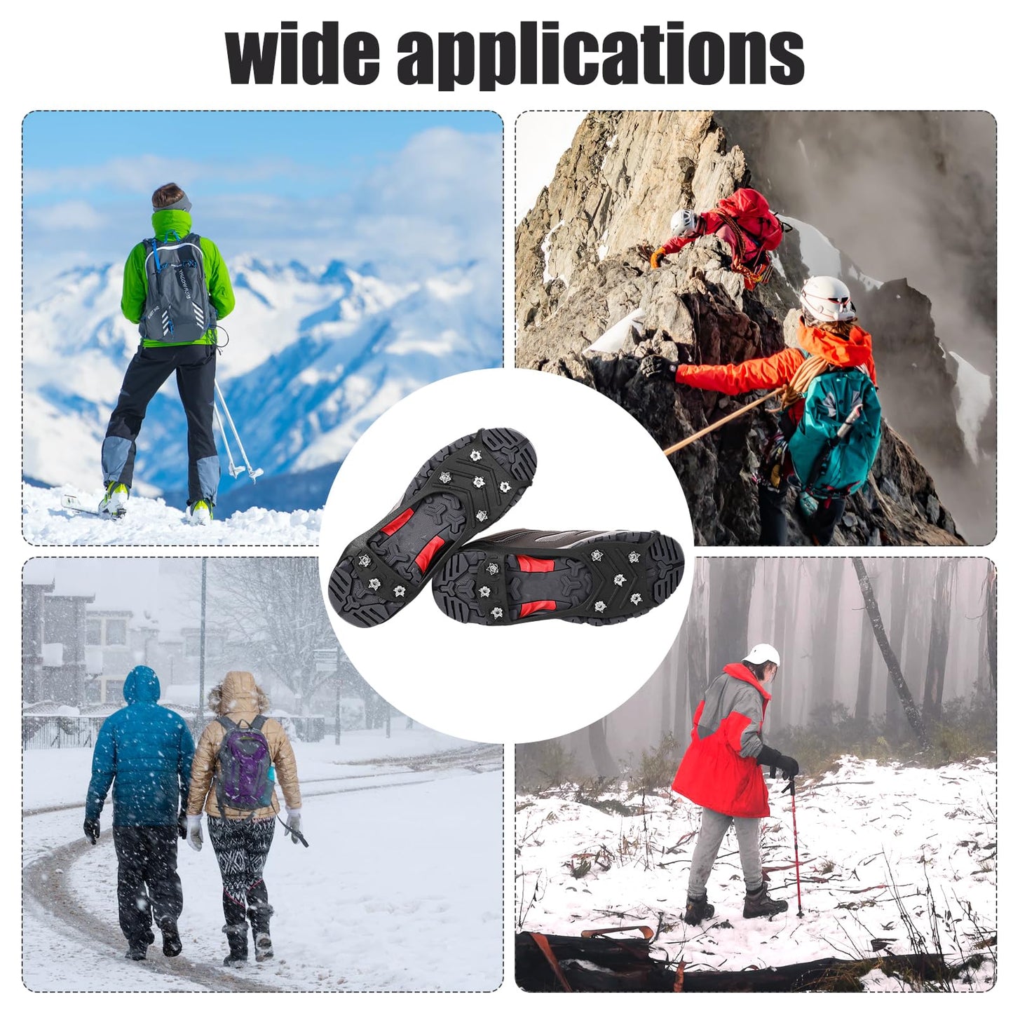 2 Pairs Crampons Spikes, Ice Cleats Non Slip Gripper Spikes with 8 Steel Studs Traction Cleats Grips for Boots Shoes Climbing Mountaineering Hiking Walking on Ice Snow (M Size)