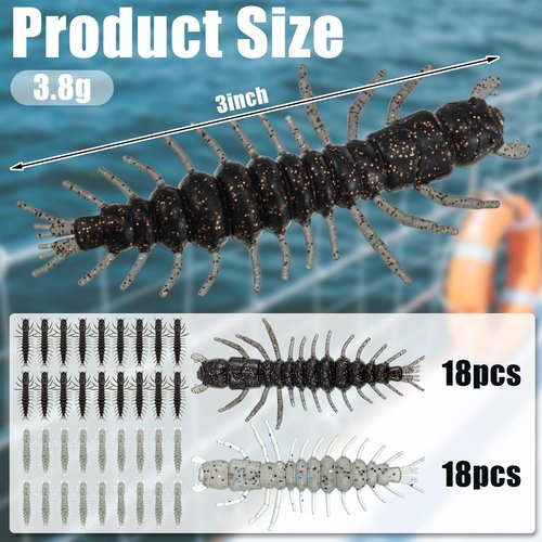 Relaxgiant 36 Pcs Hellgrammite Fishing Lures 3 Inch Soft Plastic Hellgrammite Fly Realistic Fishing Bait Artificial for Freshwater(White, Black)