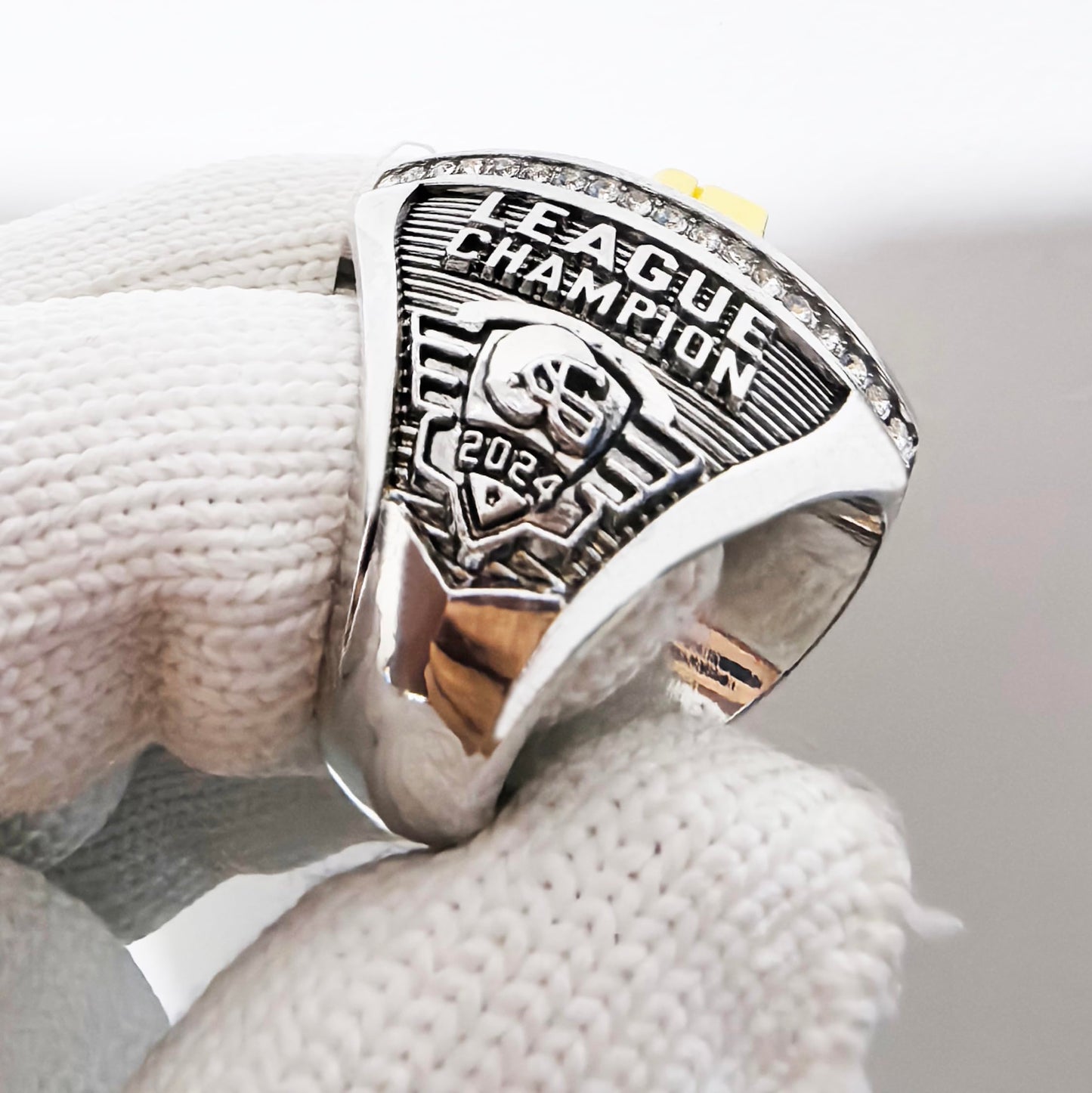 2024 Fantasy Football Championship Ring | Heavy FFL Champion Ring | Gold Silver Tone Plated Award Trophy for Fantasy Football League Winner (Ring and Stand Together, Size 10)