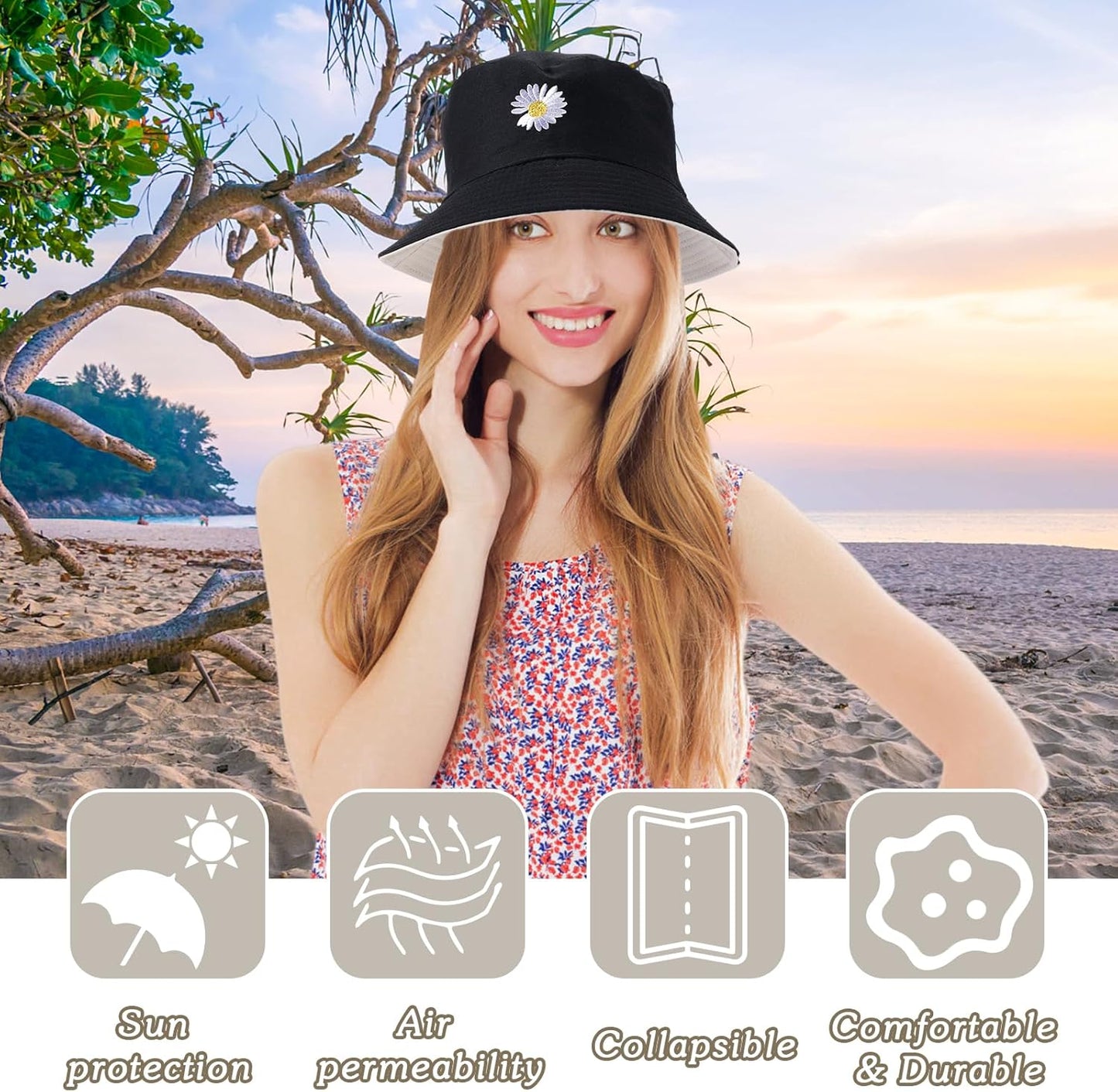 Reversible Cotton Sun Hat for Women | Summer Travel & Beach Fishing Cap